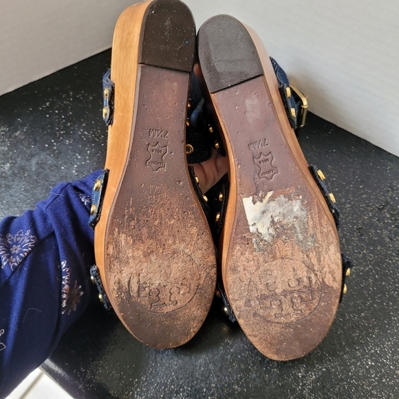 Tory Burch Risley Denim and Wood Wedges - Picture 8 of 9